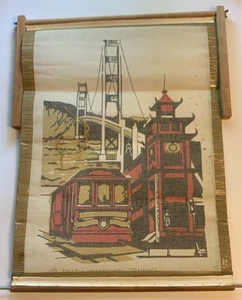 vintage needlepoint canvas San Francisco Cable Car Golden Gate Dian Gordon 60’s - Picture 1 of 12