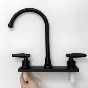 8'' Silver/Black Camping RV Kitchen Basin Sink Faucet Double Handle Mixer Taps - Picture 1 of 14