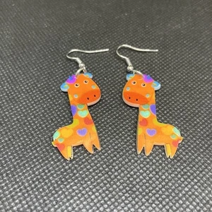 Acrylic Giraffe Dangle Adorable Earrings Cute Cartoon Style Heart #1231 - Picture 1 of 4