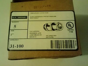 Brand New O-Z Gedney 1"  EGS Threadless Connectors 31-100 Quantity of 5 - Picture 1 of 2
