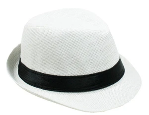KID FEDORA HAT - STRAW KID UNISEX FEDORA PANAMA TRILBY HAT - Picture 1 of 8