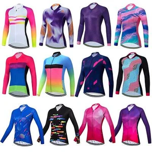 Women's Cycling Long Sleeve Jersey with Zip Pocket Full Zip Bike Bicycle Jersey - Picture 1 of 25