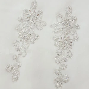 1X Hochzeit Braut Applikation Kristall Zum Selbermachen Strass Diamant Perlen Borte Motiv - Bild 1 von 9