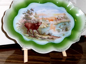 GORGEOUS Royal Golden Autumn Buck Deer Antique Oval PLATE Austria Fine Porcelain - Picture 1 of 12