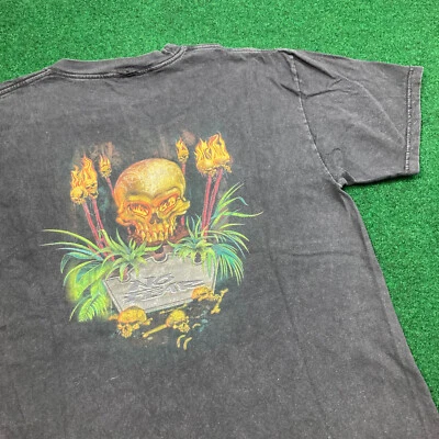 复古 No Fear 衬衫男式 M 黑色骷髅拼出标志冲浪冲浪冲浪者冲浪 Y2K — 第 1/4 张图片