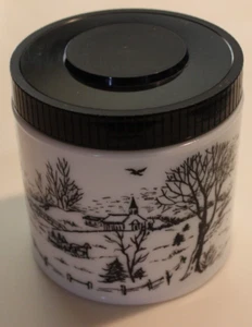 1960er Milchglas Maxwell Haus Kaffeebehälter schwarz & weiß Winterszene 5" - Bild 1 von 10