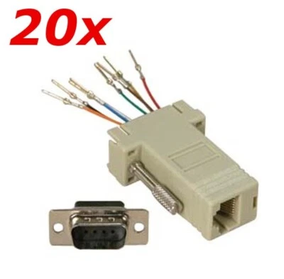 20 PACK - DB9 9-Pin Serial RS232 Male to RJ45 Female Modular Adapter Converter - Image 1 of 2