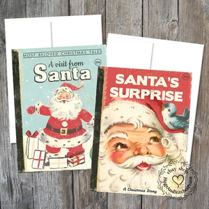 2 tarjetas de notas de regalo en blanco de Navidad librito de Papá Noel estilo retro #C8 - Imagen 1 de 1