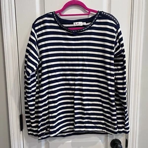 Vineyard Vines Navy Blue White Striped Terry Cloth Pullover Top Sweater Medium - Picture 1 of 8