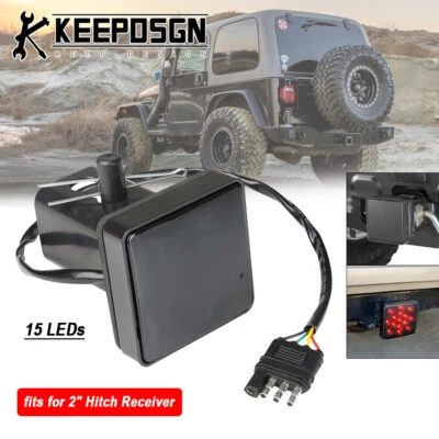 For Jeep Wrangler Grand Cherokee Trailer 2'' Tow Hitch Cover Light Brake DRL - Image 1 of 4