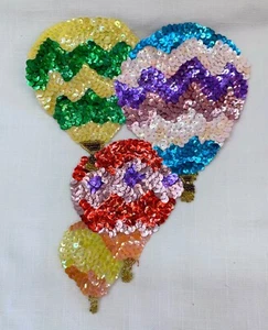 Vintage Neu 9" Mehrfarbig Pailletten Heißluftballons Applikation - Bild 1 von 3