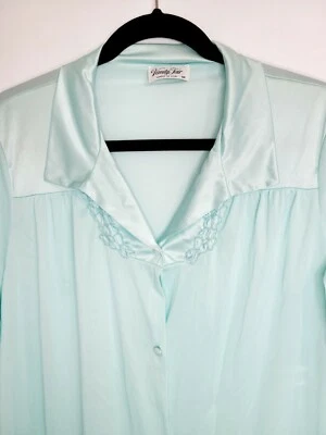 Vanity Fair Vintage Night Gown Women Size Med Mint Green Button Up Nylon USA    - Image 1 of 4