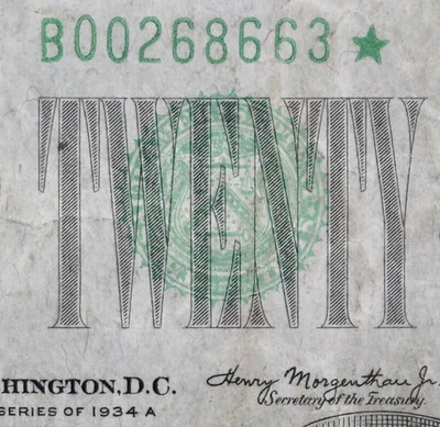 $20 1934A Star Mule Federal Reserve Note B00268663* series A, New York, bp277 - Image 1 of 4