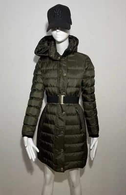 Burberry Olive Green Down Belted Puffer Coat Size UK 04 RRP £850 NEW TAGS - Image 1 of 4