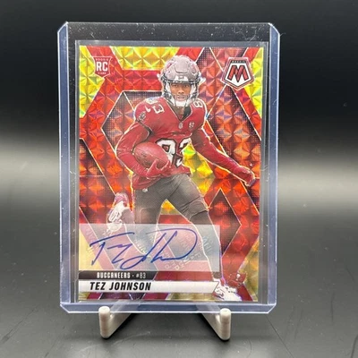 2025 Mosaic Choice Tez Johnson Auto Fusion Yellow Red Rookie Auto, Buccaneers - Image 1 of 4