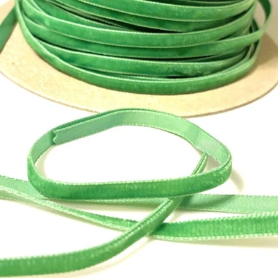 Swiss Velvet Ribbon Nylvalour Single Sided Soft Luxurious 7mm Green  10 yards - Image 1 of 2
