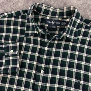 Ralph Lauren Mens Button Down Shirt Large Green Blue Plaid Long Sleeve BIG Shirt - Picture 1 of 9