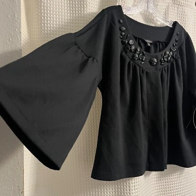 ¡CON ETIQUETAS! Chaqueta/Ablazer Bolero Nine West Negro Cuentas Manga 3/4 RET$139 Talla Lg Foto 1 de 4