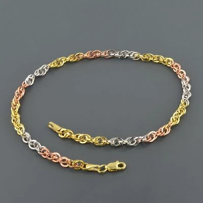 10K MULTI COLOR GOLD ELEGANT 3.8MM WIDE DOUBLE CABLE LINK 10 INCH ANKLET  - Image 1 of 2