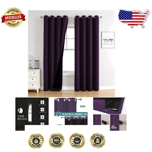 100% Blackout Thermal Insulated Curtains Set - 52x84 Royal Purple Elegance - Picture 1 of 9