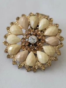 Vintage Adjustable Brown Cream and Rhinestone Ring - Picture 1 of 4