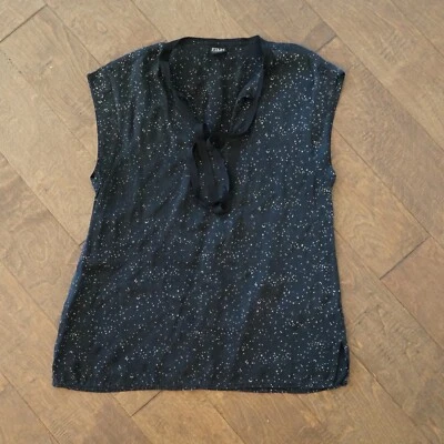 Blusa EDUN 100% Seda Negra Manchada con Corbata en el Cuello M Foto 1 de 4