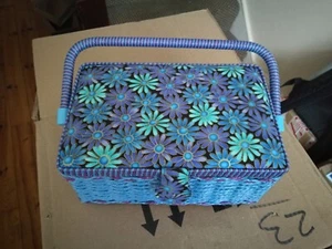New sewing kit storage box basket caddy multiuse craft DIY flower blu purple. - Picture 1 of 8