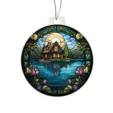 Lake House Faux Stained Glass Christmas Ornament
