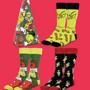 Official Dr Seuss The Grinch Three Pack Crew Socks - Picture 1 of 4