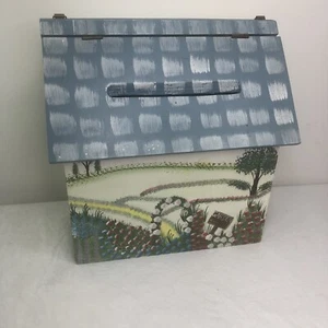 Wood Garden Mailbox Handpainted Blue Floral Slot House Mail Box Wall Mount - Picture 1 of 10