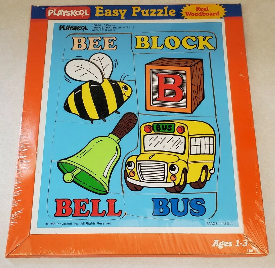 Playskool Easy Puzzle Real Woodboard VTG 1986 "Things That Begin With B" Sealed! - Image 1 of 3