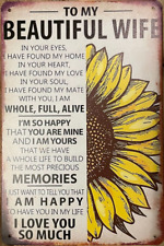 Sunflower "Beautiful Wife" metal wall sign 12" x 8"