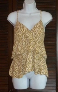 Blusa ELLE sin mangas con correa de espagueti con volantes, dorado blanco cuello en V Racerback S - Imagen 1 de 8