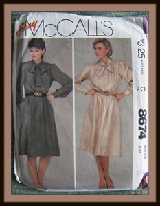 DRESS Pullover with Soft Bow Collar McCall's 8674 Vintage 1980's Sewing Pattern - Picture 1 of 4