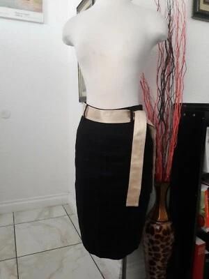 Saia lápis DIANE von FURSTENBERG DVF preta mistura de linho com cinto tamanho 4 zíper direito - Imagem 1 de 4