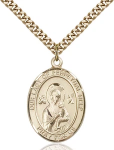14K Gold Filled Perpetual Help Virgin Mary Medal Necklace Pendant - Foto 1 di 1