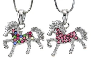 Pink Multicolor Horse Pony Mustang Necklace Animal Pendant Charm Gift for Girls - Picture 1 of 1