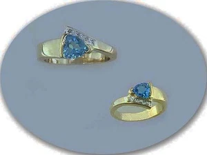 STERLING SILVER BLUE TOPAZ & DIAMOND RING-7 - Picture 1 of 1