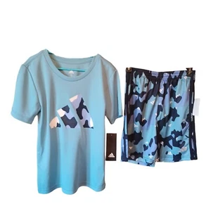 Adidas Boys T-Shirt & Shorts Set-6-Blues-Camo - Picture 1 of 5