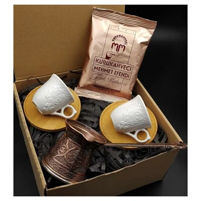 Taza de café turca hecha a mano juego de olla de cobre con regalo de café turco de 100 gr Foto 1 de 4