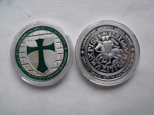 medaille Chevalier Templier - plaqué argent - couleurs verte - Imagen 1 de 1