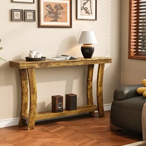 Arc Shaped 2 Tier Narrow Console Table Accent Sofa Table Wood Entryway Table US - Picture 1 of 12