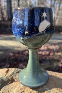 Stars And Moon Handmade Pottery Goblet Signed And Dated 3/10/2013 - Picture 1 of 9