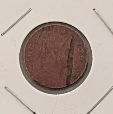 1957 Josefa Ortiz Cinco Centavos con error dramatico en reverso - Image 1 of 4