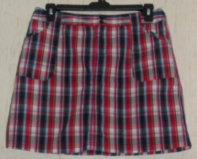 NUEVO PANTALÓN CORTO MUJER CHRISTOPHER & BANKS ROJO, BLANCO Y AZUL MARINO A CUADROS TALLA 12P Foto 1 de 3