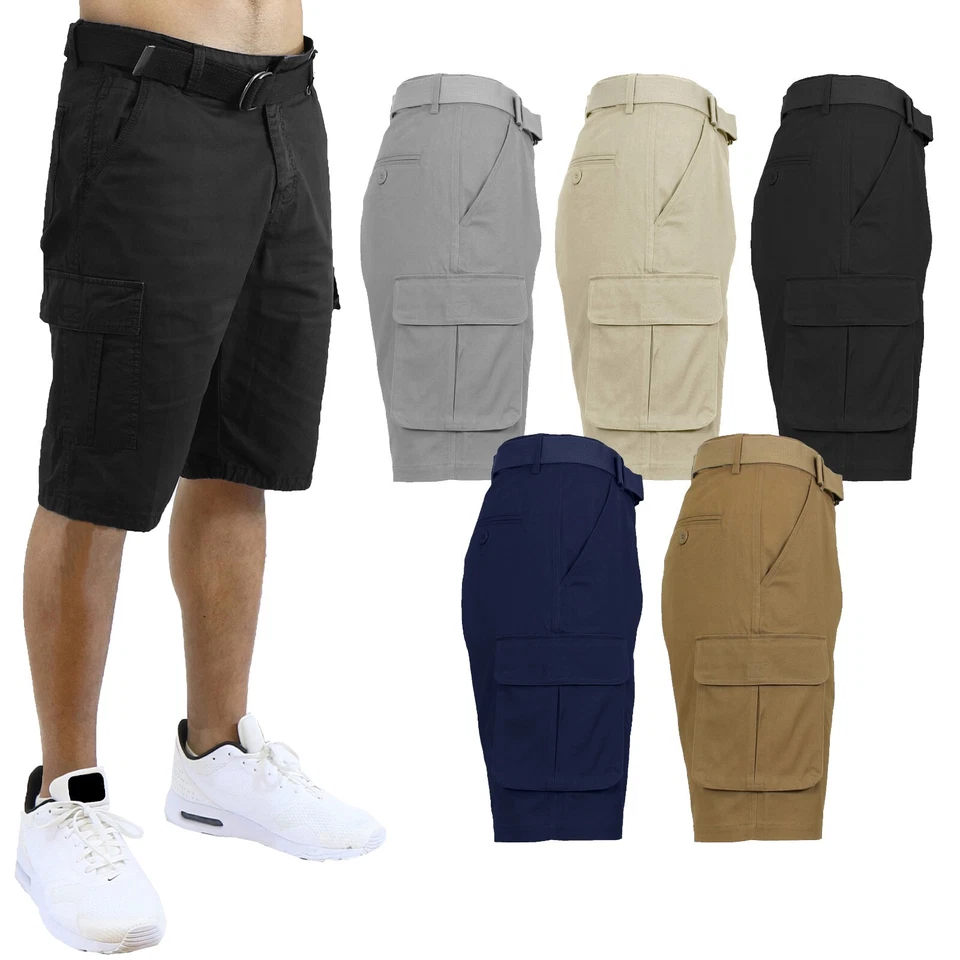 Men's Cotton Flex Stretch Cargo Shorts With Belt Lounge Summer Colors S-4XL New - Image 1 of 4