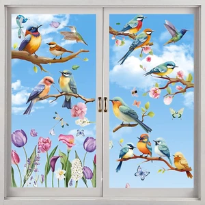 9 Blatt Fensterbilder Frühling Vögel Selbstklebend Blumen Aufkleber Fenster Fens - Bild 1 von 7