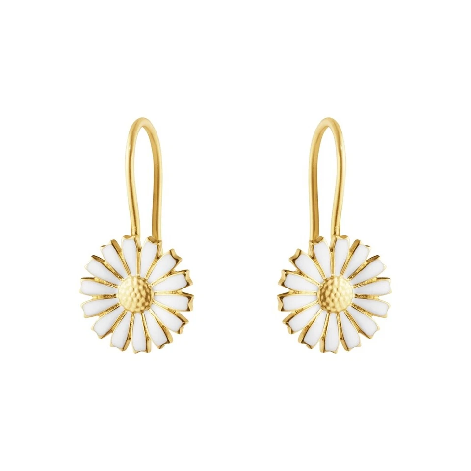 Georg Jensen. Gilded Sterling Silver DAISY Earhooks with white Enamel - 11mm. - Imagem 1 de 1
