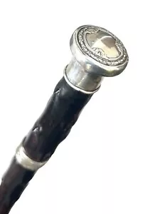 Vintage Antique Sterling Silver Wood Fancy Swagger Knob Walking Stick Cane Old - Picture 1 of 10
