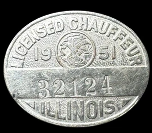 1951 ILLINOIS CHAUFFEUR'S LICENSE BADGE #32124 - Picture 1 of 3